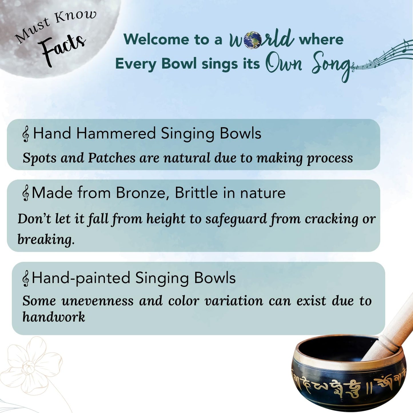 Ekhasa 100% Pure Bronze Handmade Tibetan Meditation Singing Bowl (5 inch) | Authentic Sound Bowl Meditation Set for Deep OM Sound | Tibetan Sound Healing Bowls are Perfect Spiritual, Yoga Gifts