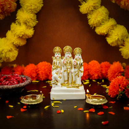 Ekhasa Aura Series Marble Dust Ram Darbar Murti (5 inch) | Gold Plated Ram Darbar Statue for Home Decor | Resin Ram Sita Laxman Hanuman Idol for Puja Room | Shree Ram Parivar Murti for Gift