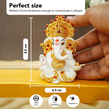 Ekhasa Ganesh Idol for Car Dashboard | Ganpati Idol for Cars | Vinayak Idols for Car Dash Board, Home Decor | Ganapathi Idol for Home | Vinayagar Statue | Ganpati ji for Office Desk (White)