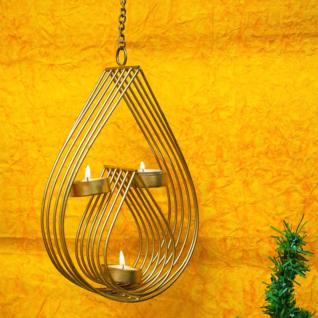 Ekhasa Hanging Tealight Candle Holder for Home Decor | Perfect Candle Holder for Diwali Decoration and Wall Hanging Decor | Indoor & Outdoor, Festival Decorative Candles Gift Items (Gold Diya)