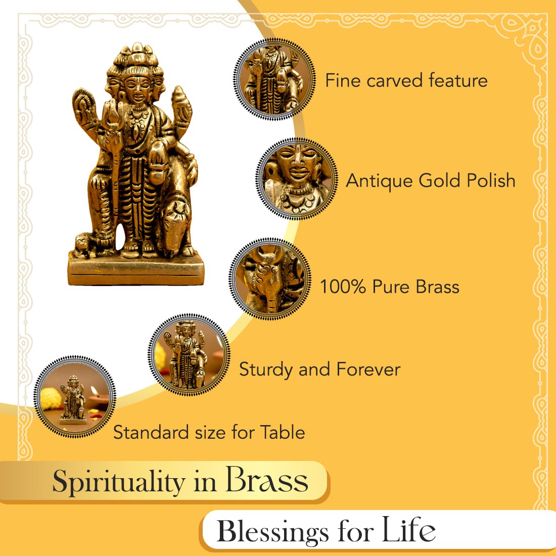 Ekhasa 100% Pure Brass Dattatreya Murti (Size: 7.5 cm) | Dattatreya Idol for Puja, Study Table, Pooja Room & Home Decor | Statue of Lord Dattatreya for Spiritual Enrichment | Datta Murti Sculpture