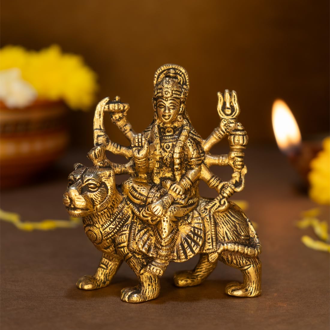 Ekhasa 100% Pure Brass MATA Rani Murti (Size: 11 cm) | Kali Maa Idol for Car Dashboard, Pooja Room, Home Decor & Office Desk | Maa Kaali Goddess Idol | Kali MATA Murti for Home