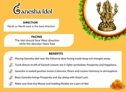 Ekhasa 100% Pure Brass Laxmi Ganesh Murti (Size: 8 cm) | Lakshmi Ganesh Idol for Diwali Puja, Study Table, Pooja Room & Home Decor | Statue of Lakshmi Ganesha for Diwali Gift | Pital Ganpati Lakshmi