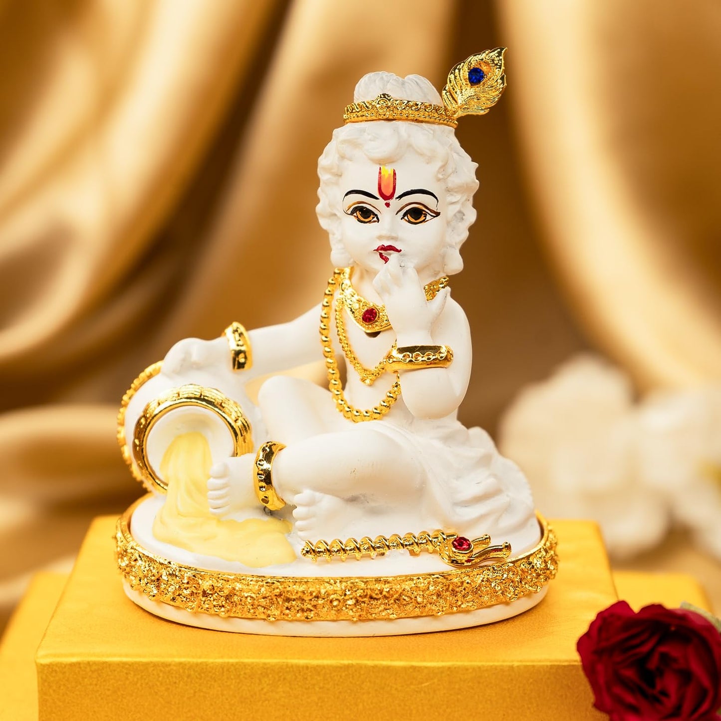 Ekhasa White Bal Gopal Murti (Size: 9.5 cm) | Laddu Gopal Murti for Pooja Room | Baby Krishna Idol for Home | Bal Krishna Idol | Sri Krishna Idols Gift for House Warming Ceremony