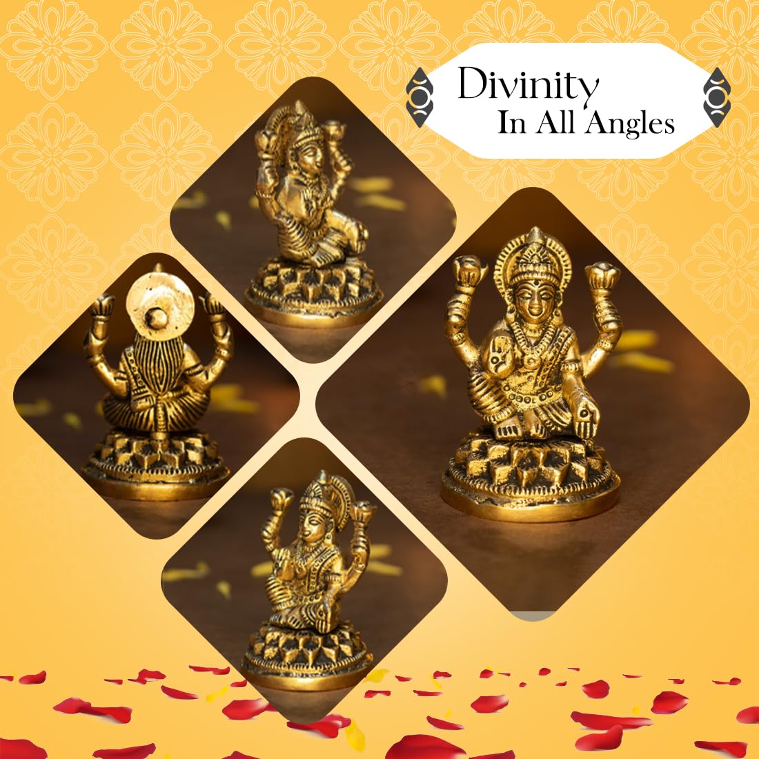 Ekhasa 100% Pure Brass Ganesh Lakshmi Idol | Pital Ganesha and Laxmi Murti for Pooja Room, Home Decor, Office Desk and Car Dashboard | Vinayagar Laxmi Statue for Diwali Puja (Combo Set)