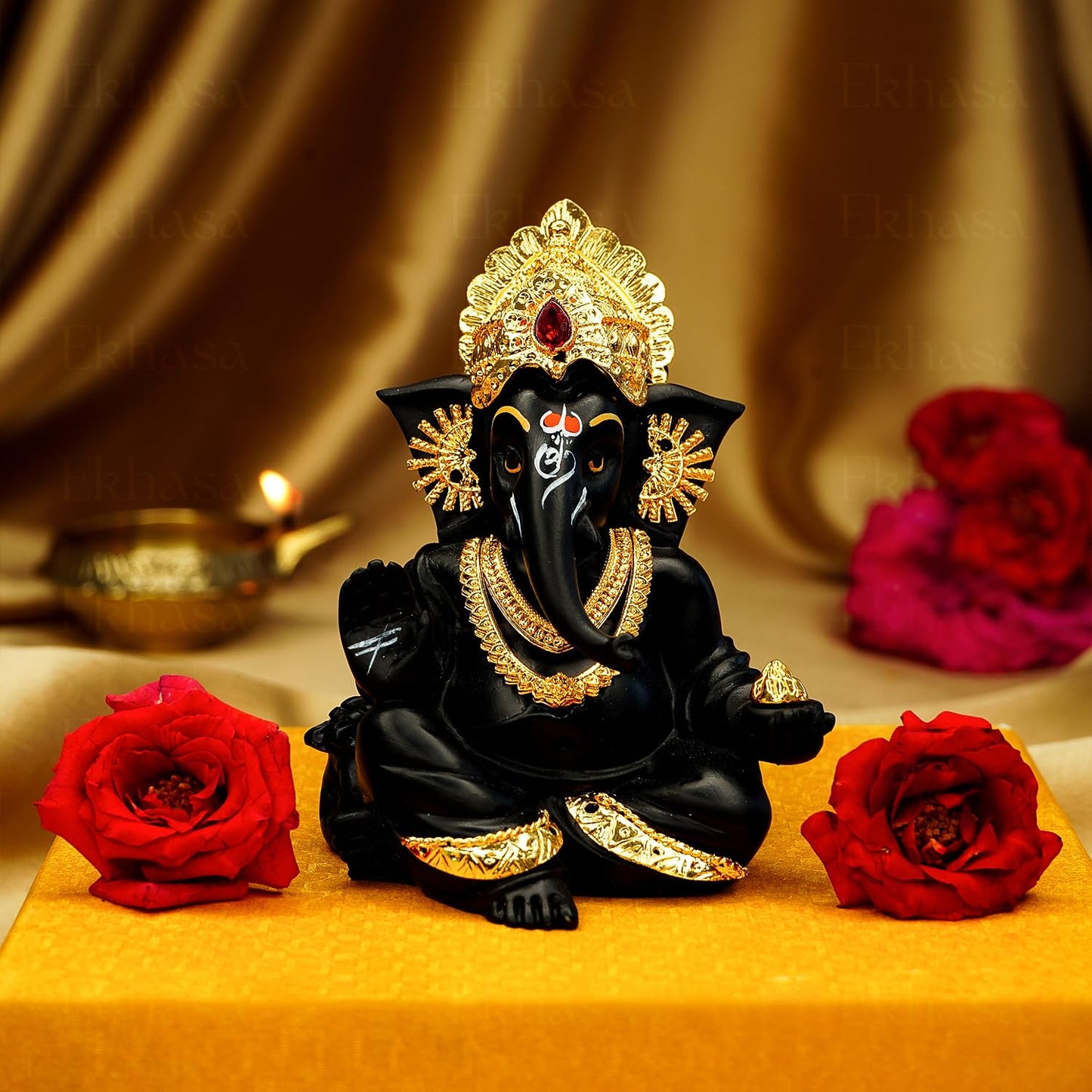 Ekhasa Ganesh Idol for Car Dashboard | Ganpati Idol for Cars | Vinayak Idols for Car Dashboard, Home Decor | Ganapathi Idol for Home | Vinayagar Statue | Ganpati ji for Office Desk (Black)