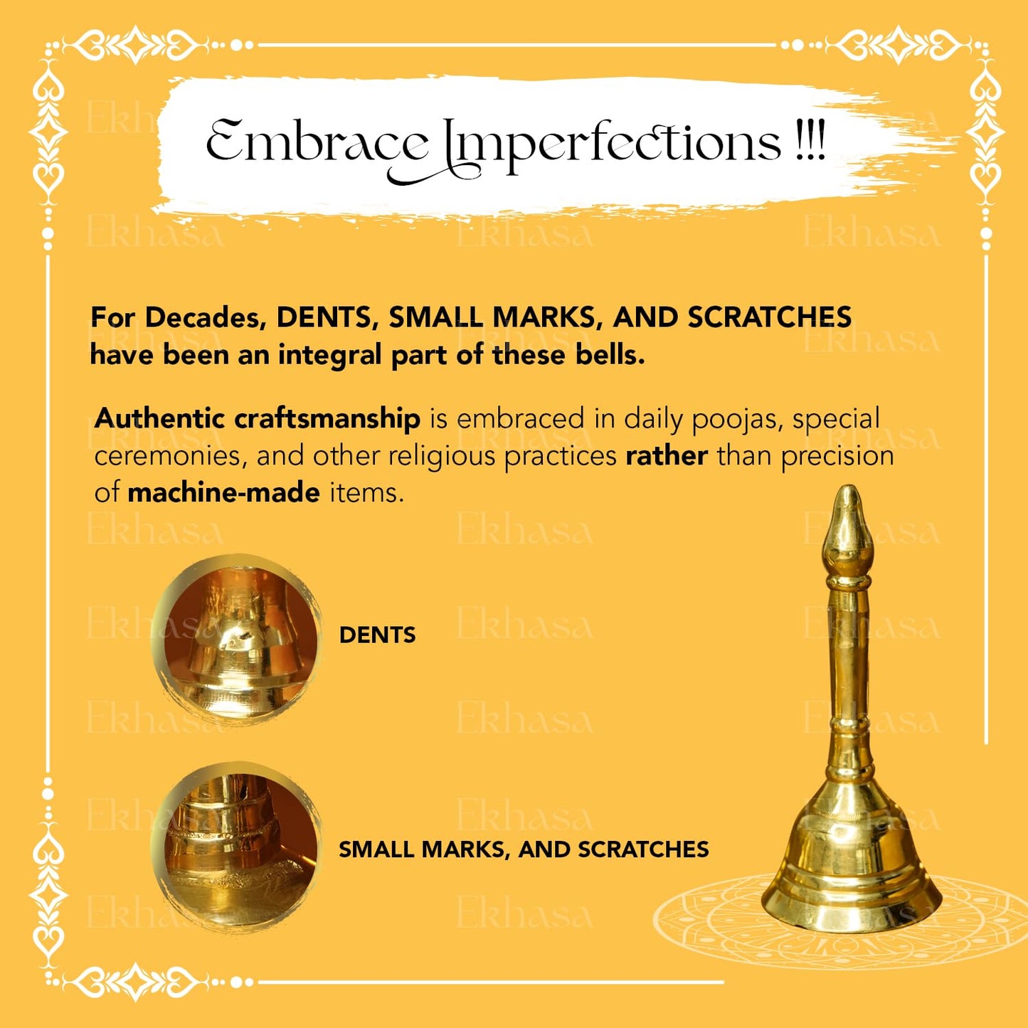 Ekhasa 100% Pure Brass Gol Ghanti for Pooja | Handcrafted Pooja Bell for Mandir | Pooja Ghanti for Home | Mandir Ghanti for Pooja | Ganti for Pooja | Puja Ghanti for Home (Size: 4 inch)