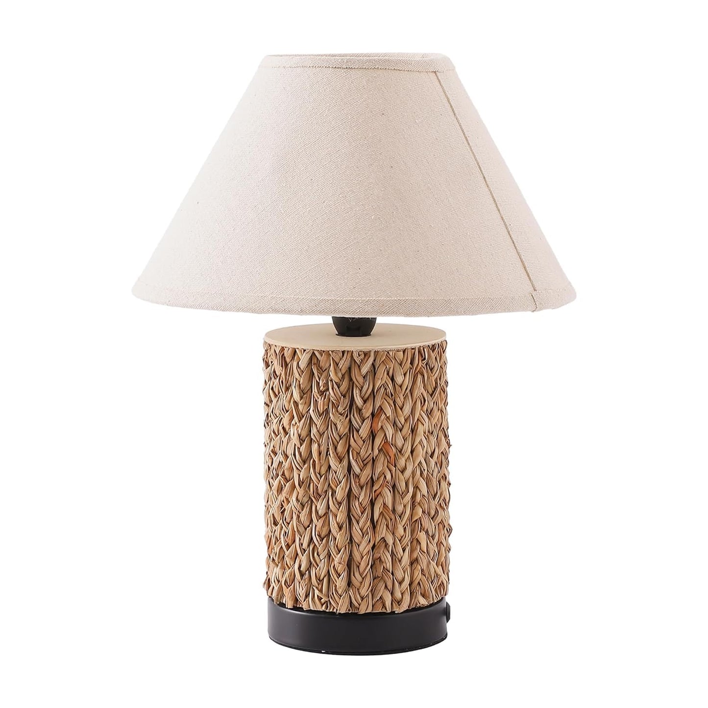 Ekhasa Wooden Bedside Lamp | Table Lamps for Home Decoration with Fabric Shade | Iron, Wooden Base Side Table Lamp for Living Room | Bed Side Lamp | Aesthetic Night Bed Lamps for Bedroom