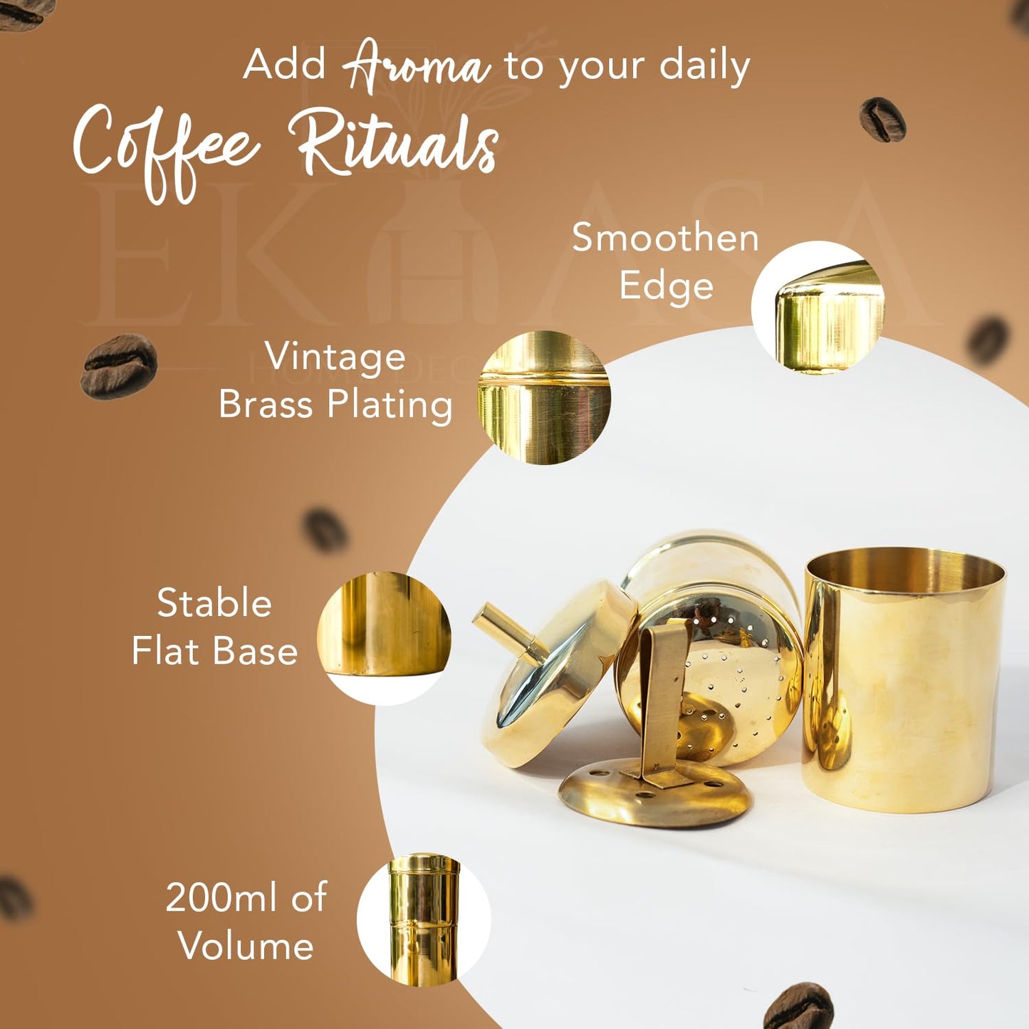 Ekhasa 100% Pure Brass Filter Coffee Maker for Home & Office | South Indian Filter Coffee Maker | Drip Coffee Maker | Coffee Decoction Maker Filter Coffee Machine Brewer | Ideal for 2-3 people