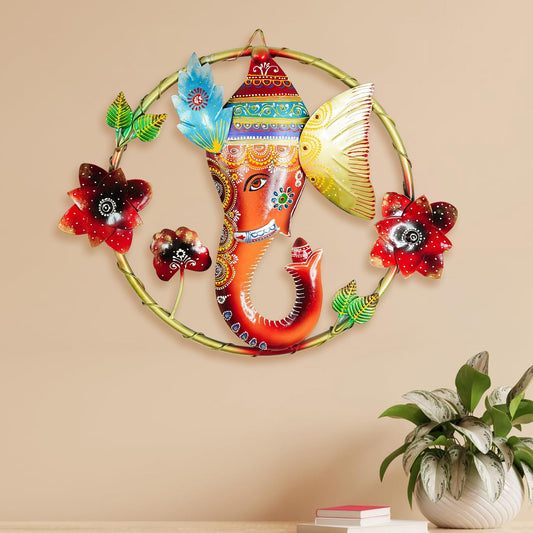 Ekhasa Ganesha Metal Wall Hanging Decoration Item for Living Room, Bedroom | Rajasthani Wall Art Sculpture for Wall Decor | Perfect Wall Hanging for Home Decor, Sofa Wall Decor or Office Decor