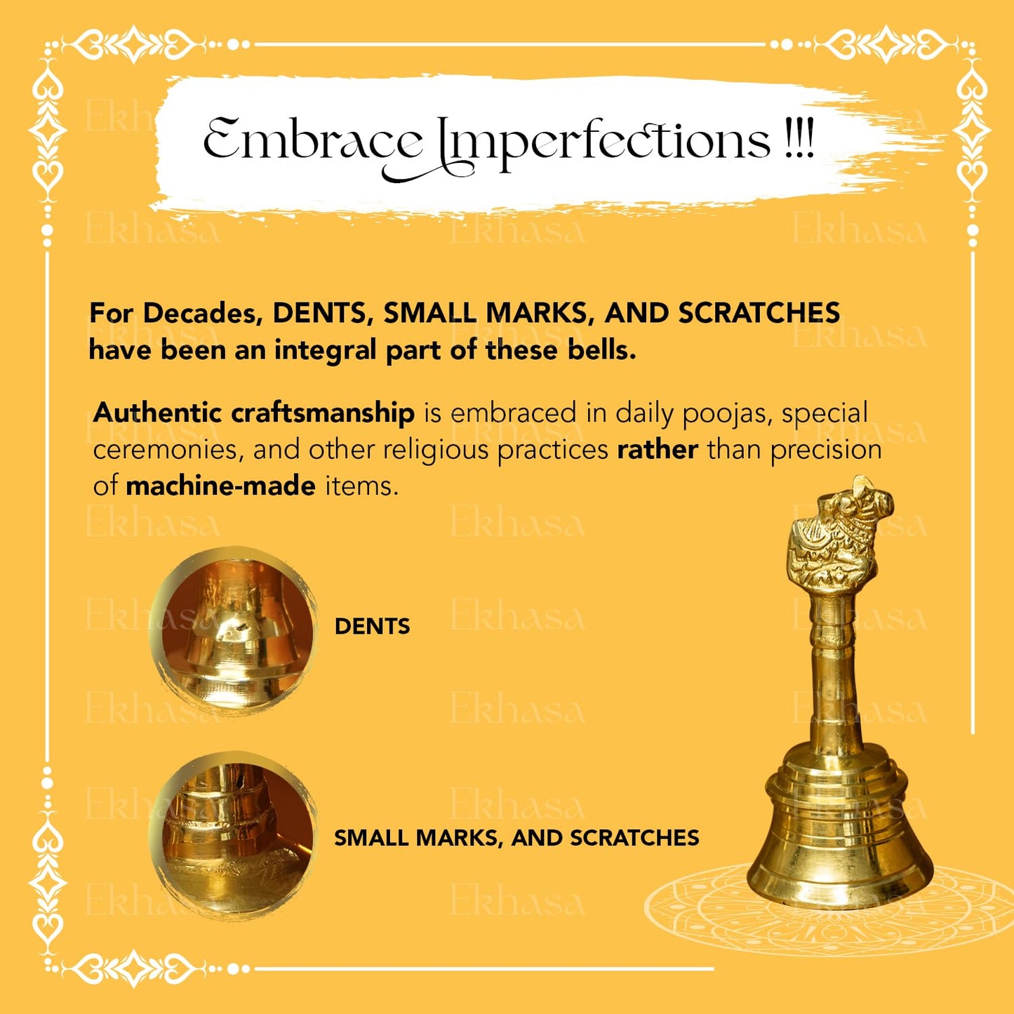 Ekhasa 100% Pure Brass Nandi Ghanti for Pooja | Handcrafted Bell for Mandir | Pooja Ghanti for Home | Mandir Ghanti for Pooja | Ganti for Pooja | Puja Ghanti for Home (Size: 4 inch)