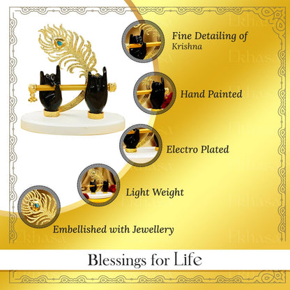 Ekhasa Lord Krishna Hands with Flute Idol (Small Size) | Krishna Flute Hand Statue | Krishnaji Divine Hand Idol with Flute, Peacock Feather | Krishna Statue for Car Dashboard & Griha Pravesh Gift