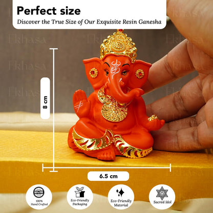 Ekhasa Ganesh Idol for Car Dashboard | Ganpati Idol for Cars | Vinayak Idols for Car Dashboard, Home Decor | Ganapathi Idol for Home | Vinayagar Statue | Ganpati ji for Office Desk (Orange)