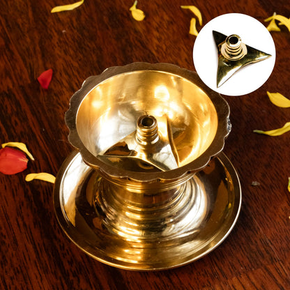 Ekhasa 100% Pure Brass Wick Holders for Oil Lamp | Deepam Stand, Vilakku Thiri Holder | Niranjan Kadi, Samay Diya Kadi Holder | Thiri Stand for Deepak | Triangular Wicks for Pooja Diya (Set of 6)