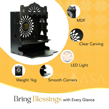 Ekhasa Wooden Pooja Mandir for Home Wall Mounted | Wooden God Temple for Home | Pooja Stand for Home | Puja Mandir for Home | Pooja Unit for Home with LED Spotlight | Temple for Office