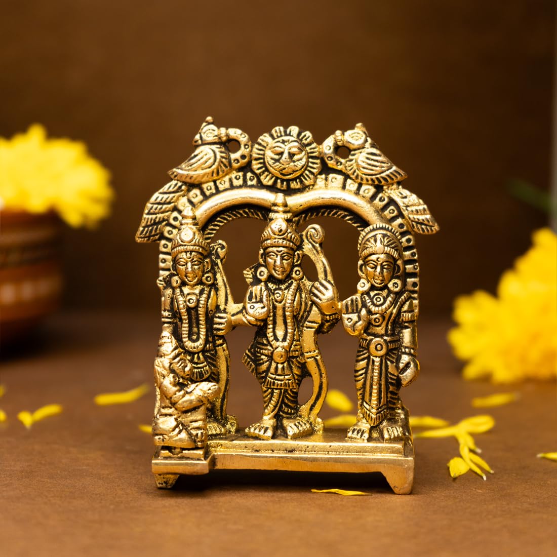 Ekhasa 100% Pure Brass Ram Darbar Murti (Size: 8.4 cm) | Ram Darbar Statue for Home Decor and Office Desk | Ram Sita Laxman Hanuman idol for Puja Room | Shree Ram Parivar Murti for Gift