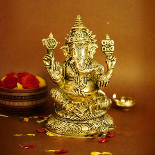 Ekhasa 100% Pure Brass Big Size Ganesha Idol (Heavy Weight: 2Kg) | Pital Ganesh Murti for Pooja Room, Home Decor, Office Temple & Corporate Gifting | Vinayagar Statue for Diwali Puja Festival