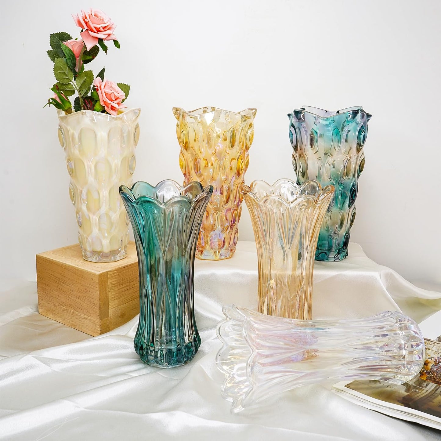 Ekhasa 100% Crystal Glass Vase Flower Pot for Home Decoration | Center Table Decorative Items | Thickened Transparent Glass Vase for Flowers. Bookshelf, Dinner Table, Office Desk & Premium Gift