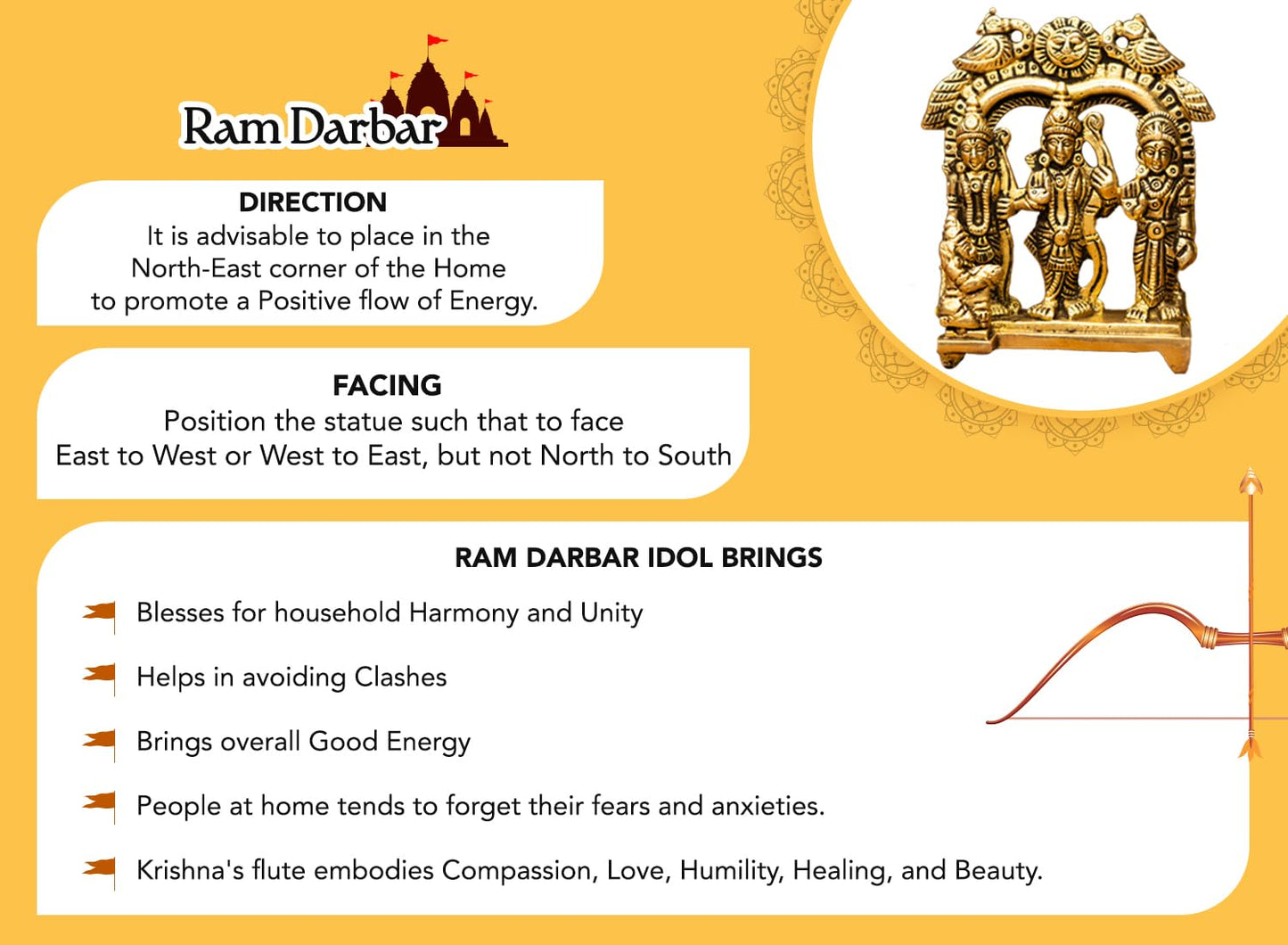 Ekhasa 100% Pure Brass Ram Darbar Murti (Size: 8.4 cm) | Ram Darbar Statue for Home Decor and Office Desk | Ram Sita Laxman Hanuman idol for Puja Room | Shree Ram Parivar Murti for Gift