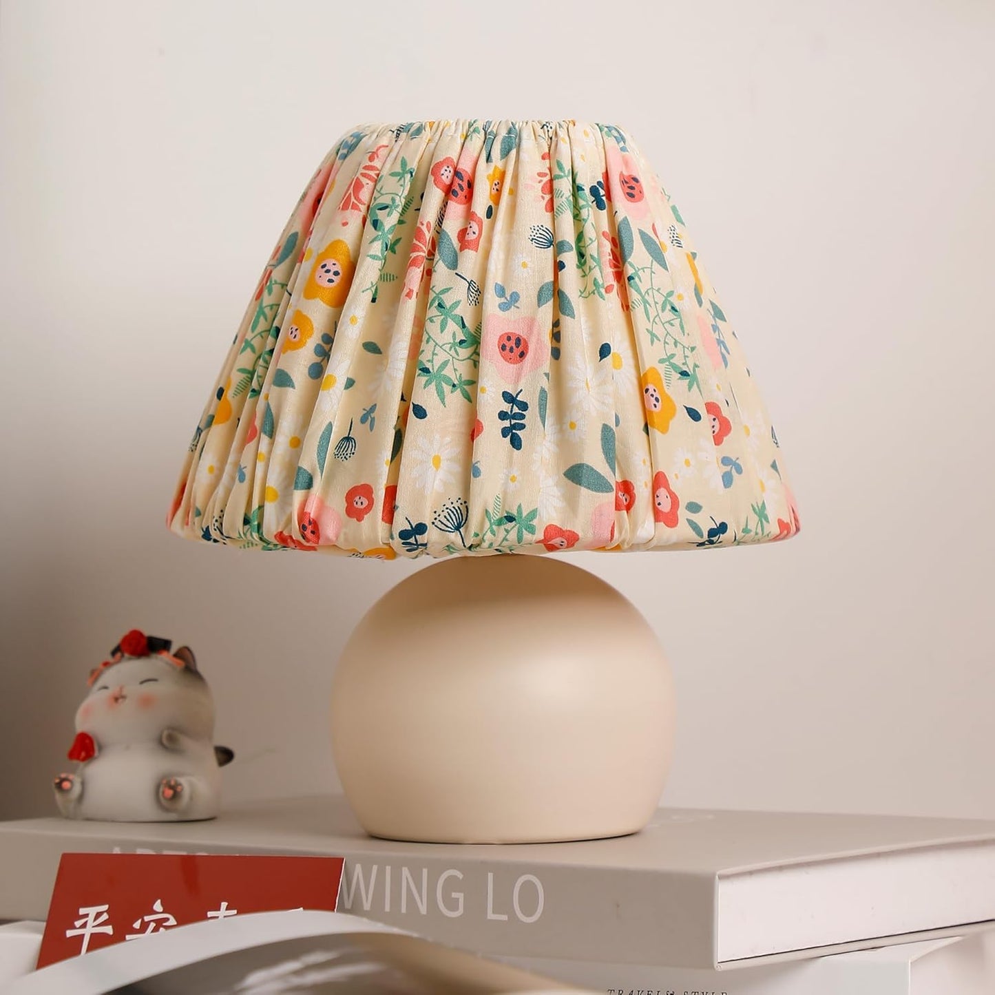 Ekhasa Ceramic Dimmable Bedside Lamp | Table Lamps for Home Decoration with Fabric Shade | Ceramic Base Side Table Lamp for Living Room | Bed Side Lamp | Aesthetic Night Bed Lamps for Bedroom