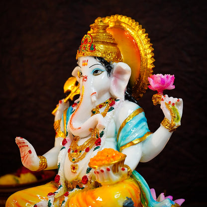 Ekhasa Aura Series Big Size Marble Dust Ganesha Idol (1 Feet) | Handpainted Ganesh Murti for Pooja Room, Home Decor, Office Desk | Resin Vinayagar Statue for Diwali Puja | Vinayaka Idol for Gifting