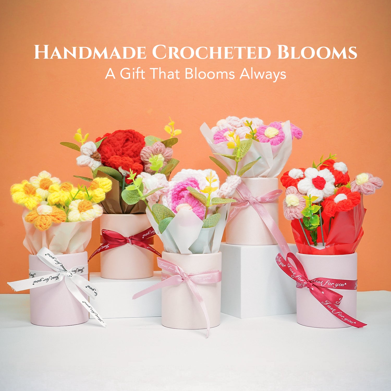 Pink Cherry Blossom Crochet Flowers Bouquet for Home Decor & Gifting