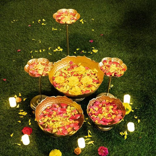 Ekhasa Big Combo Pack Taj Urli Bowl Stand for Home D??cor and Decorative Items (Includes 3 Bowls + 3 Stands) | Floating Flowers Water Bowl for Diwali Pooja and Other Festivals Decoration