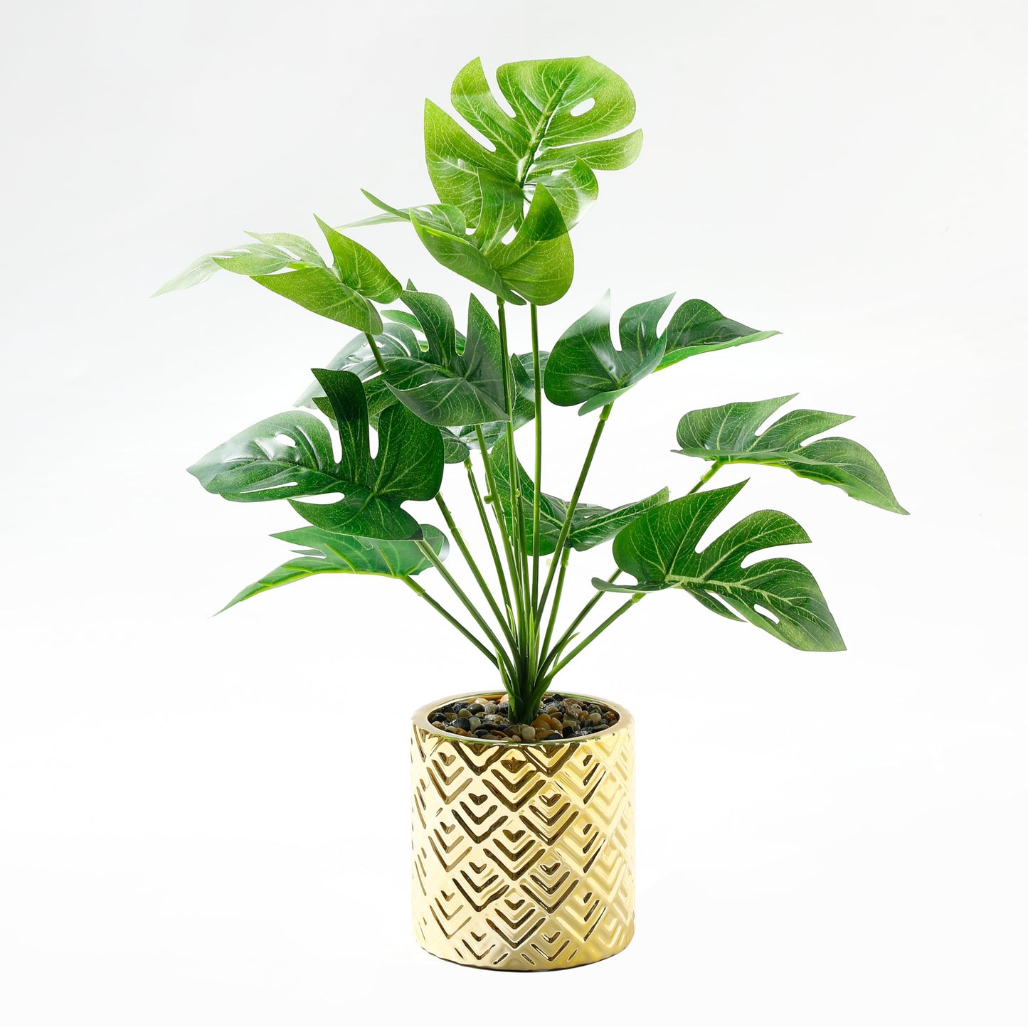 Ekhasa Monstera Artificial Plants for Home Decor with Pot (37 CM, 12 Leaves) | Fake Faux False Show Decor Indoor Plastic Small Decorative Potted Plant for Living Room, Kitchen, Bathroom