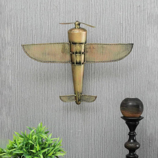 Ekhasa Metal Wall Decor for Living Room, Bedroom | Metal Wall Art Sculpture for Decorating Drawing Room Sofa Wall | Gift for Home Decor, Office Decor (Handpainted Aeroplane)