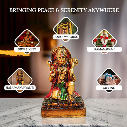 Ekhasa Aura Series Antique Gold Painted Hanuman Ji Murti (5 inch) | Marble Dust Lord Hanuman Idol for Home Decor | Resin Bajrangbali Murti for Puja Room | Bahubali Hanuman Idol with Gada for Gift