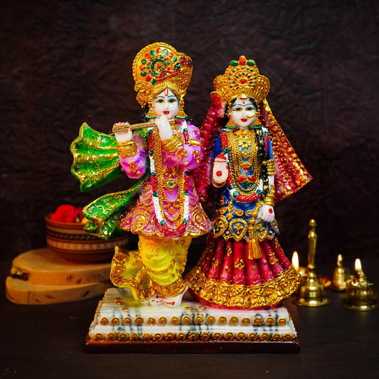 Ekhasa Aura Series Big Size Marble Dust Radha Krishna Murti (1 Feet) | Handpainted Radha Krishna Statue | Resin Radha Krishna Idol for Gift | Radhe Krishna ki Murti for Pooja | Iskon Radha Krishna