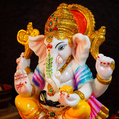 Ekhasa Aura Series Big Size Marble Dust Ganesha Idol (1 Feet) | Handpainted Ganesh Murti for Pooja Room, Home Decor, Office Desk | Resin Vinayagar Statue for Diwali Puja | Vinayaka Idol for Gifting