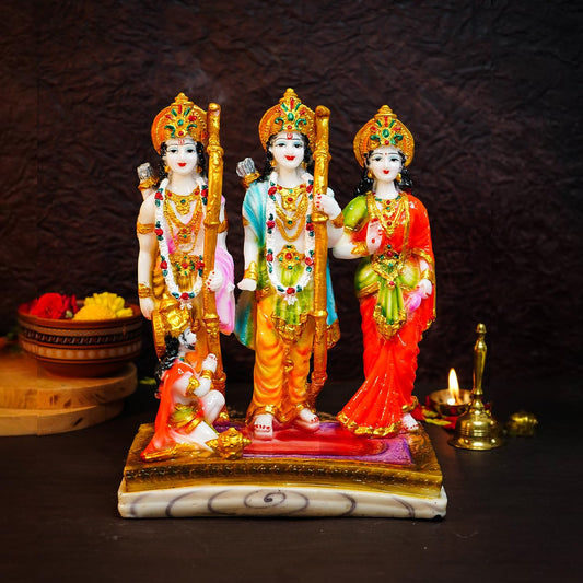 Ekhasa Aura Series Big Size Marble Dust Ram Darbar Murti (1 feet) | Handpainted Ram Darbar Statue for Home Decor | Resin Ram Sita Laxman Hanuman Idol for Puja Room | Shree Ram Parivar Murti for Gift