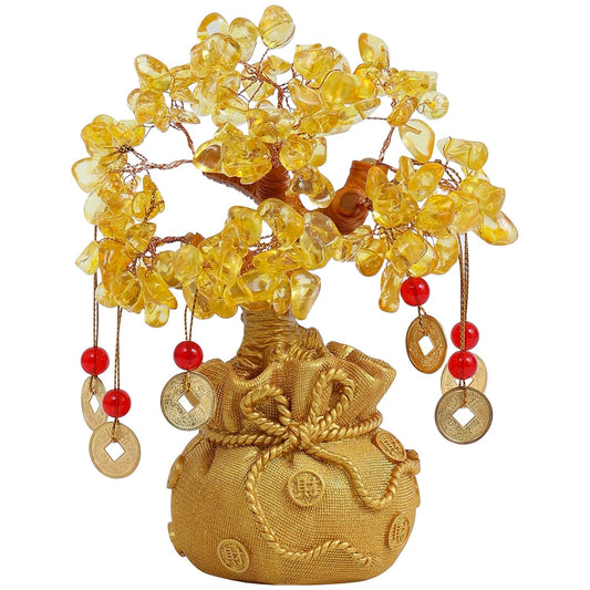 Ekhasa Feng Shui DIY Citrine Crystals Golden Tree of Life Showpiece for Fortune Money Good Luck Wealth Prosperity & Success | Fengshui Charms Gemstone Vastu Decorative Items Table Piece for Office