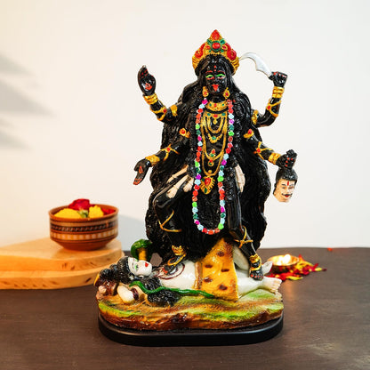 Ekhasa Aura Series Big Size Marble Dust Kaali Maa Idol (1 Feet) | Handpainted MATA Rani Murti for Home Decor, Puja | Resin Maa Kaali Goddess for Office Desk | Kali Durga MATA Murti for Gift