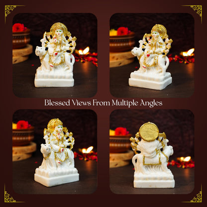 Ekhasa Aura Series Marble Dust Durga Maa Idol (5 inch) | Gold Plated Durga MATA Murti for Home Decor, Puja | Resin MATA Rani Murti for Office Desk | Maa Durga Murti for Gift | Sherawali MATA Murti