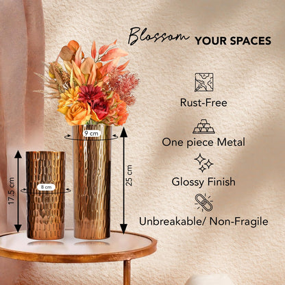 Ekhasa Unbreakable Metallic Gold Flower Vase for Home Decor | Aesthetic Vase Gift for Wedding, Housewarming, Parties | Decorative Metal Vase for Living Room, Dining Table, Office (Set of 2)