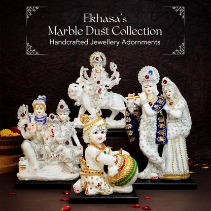 Ekhasa Aura Series Marble Dust Hanuman Ji Murti (8 inch, Medium Size) | Gemstone Zircon Studded Lord Hanuman Idol for Home Decor | Resin Bajrangbali for Puja | Bahubali Hanuman with Gada