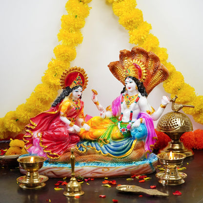 Ekhasa Aura Series Big Size Marble Dust Vishnu Laxmi Murti on Sheshnag Sarp for Puja (1 Feet) | Handpainted Laxmi Narayan Murti | Resin Lakshmi Narayan Idol for Gift | Lakshmi Narayana Murti for Home