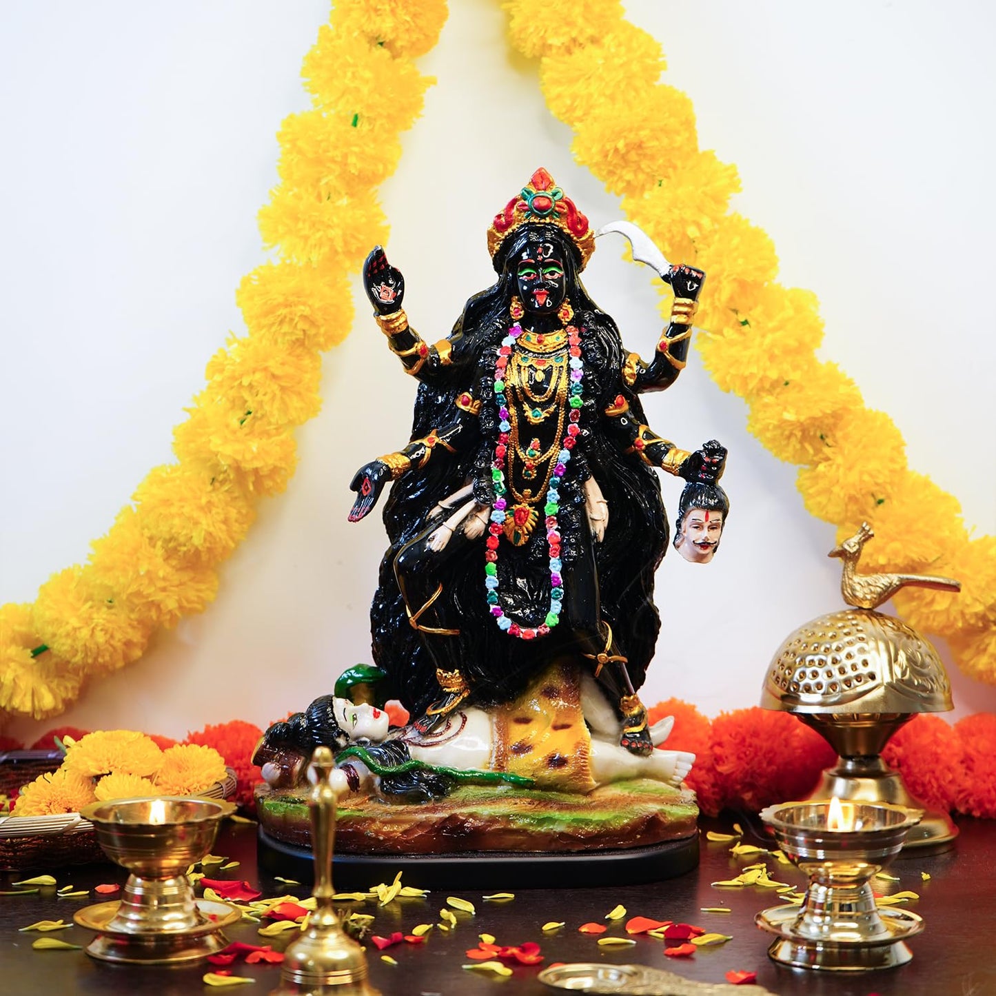 Ekhasa Aura Series Big Size Marble Dust Kaali Maa Idol (1 Feet) | Handpainted MATA Rani Murti for Home Decor, Puja | Resin Maa Kaali Goddess for Office Desk | Kali Durga MATA Murti for Gift