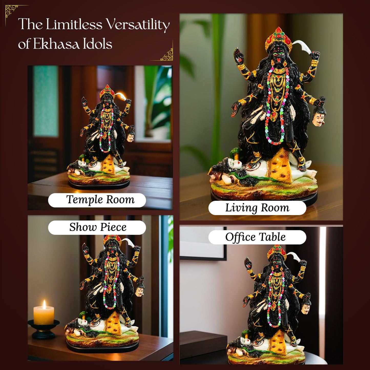 Ekhasa Aura Series Big Size Marble Dust Kaali Maa Idol (1 Feet) | Handpainted MATA Rani Murti for Home Decor, Puja | Resin Maa Kaali Goddess for Office Desk | Kali Durga MATA Murti for Gift