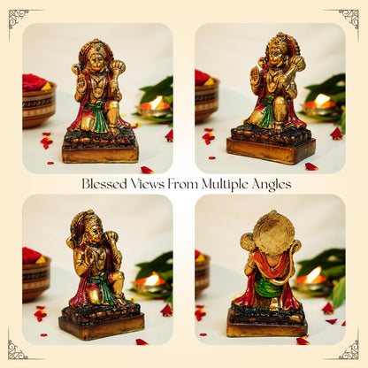 Ekhasa Aura Series Antique Gold Painted Hanuman Ji Murti (5 inch) | Marble Dust Lord Hanuman Idol for Home Decor | Resin Bajrangbali Murti for Puja Room | Bahubali Hanuman Idol with Gada for Gift