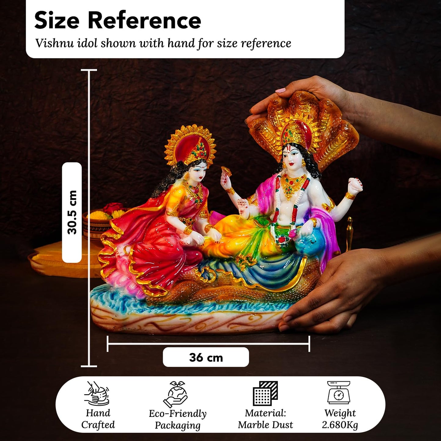 Ekhasa Aura Series Big Size Marble Dust Vishnu Laxmi Murti on Sheshnag Sarp for Puja (1 Feet) | Handpainted Laxmi Narayan Murti | Resin Lakshmi Narayan Idol for Gift | Lakshmi Narayana Murti for Home