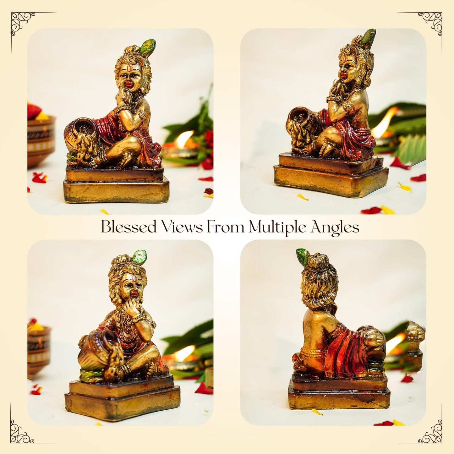 Ekhasa Aura Series Antique Gold Painted Bal Gopal Murti (5 inch) | Marble Dust Laddu Gopal Murti for Puja | Resin Baby Krishna Idol for Home | Bal Krishna Idol | Sri Krishna Idols | Makan Chor Idol