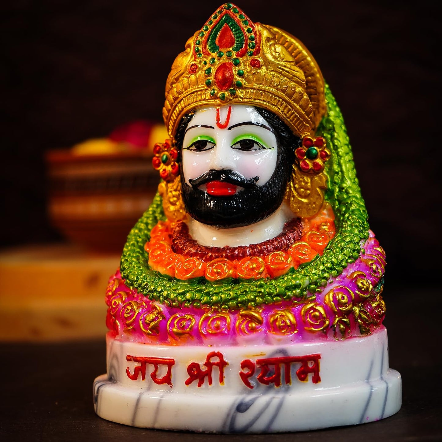 Ekhasa Aura Series Marble Dust Khatu Shyam Ji Murti | Shyam Baba Murti (Handpainted, Resin, Size: 6 inch)