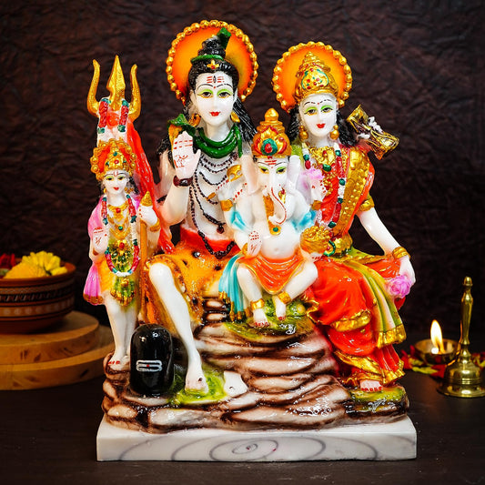 Ekhasa Aura Series Big Size Marble Dust Shiv Parivar Murti (1 Feet) | Handpainted Shiv Parvati Murti for Pooja, Home Decor & Office Desk | Resin Shiva Parvati Idol | Mahadev Bholenath Pariwar Statue