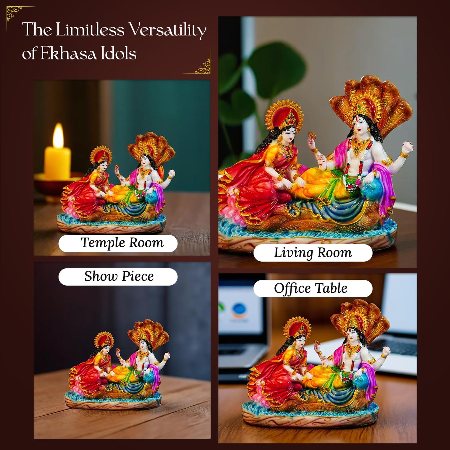 Ekhasa Aura Series Big Size Marble Dust Vishnu Laxmi Murti on Sheshnag Sarp for Puja (1 Feet) | Handpainted Laxmi Narayan Murti | Resin Lakshmi Narayan Idol for Gift | Lakshmi Narayana Murti for Home