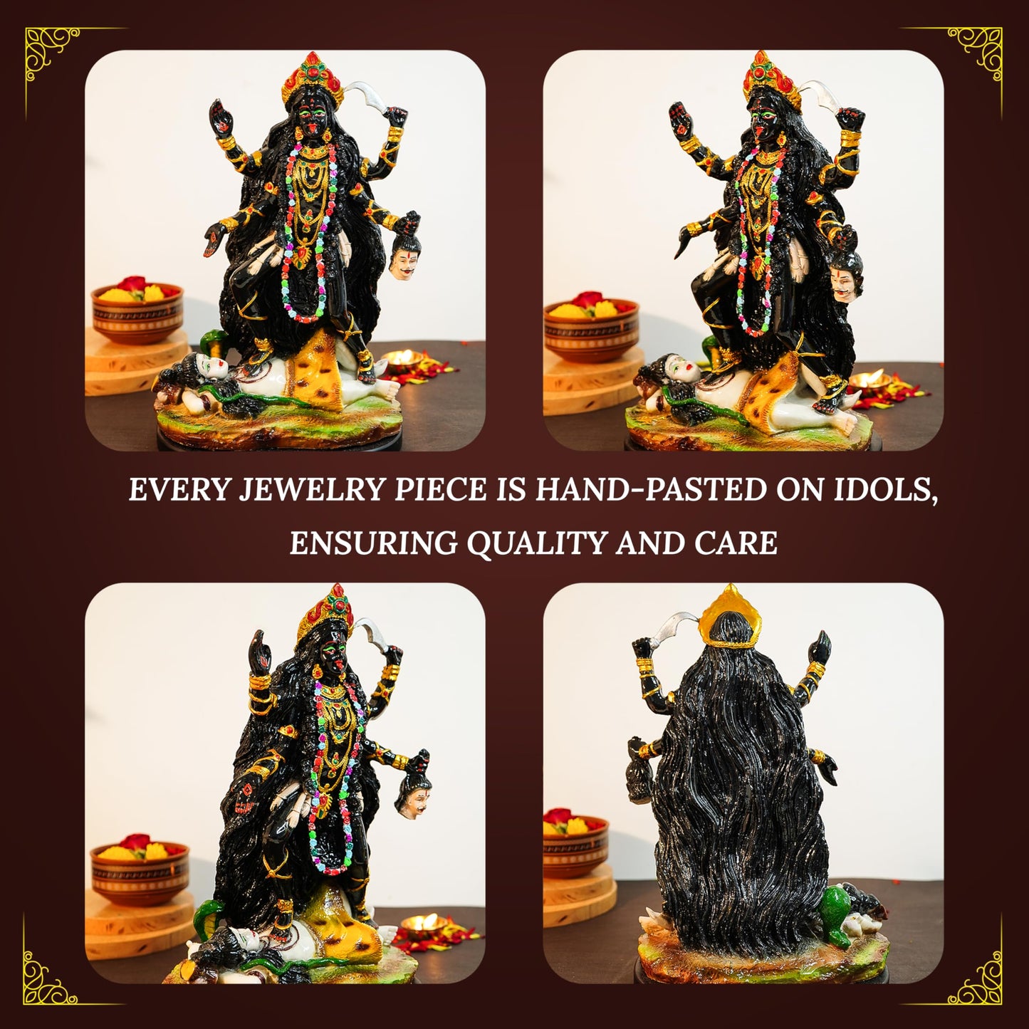 Ekhasa Aura Series Big Size Marble Dust Kaali Maa Idol (1 Feet) | Handpainted MATA Rani Murti for Home Decor, Puja | Resin Maa Kaali Goddess for Office Desk | Kali Durga MATA Murti for Gift