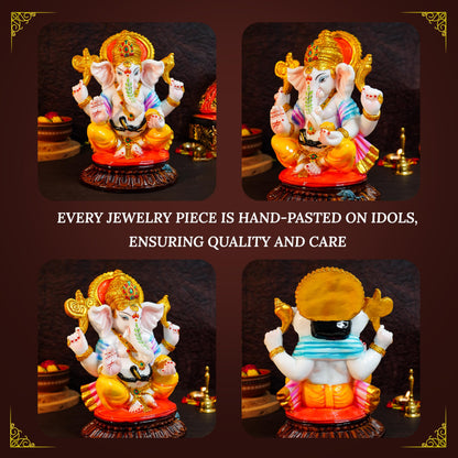 Ekhasa Aura Series Big Size Marble Dust Ganesha Idol (1 Feet) | Handpainted Ganesh Murti for Pooja Room, Home Decor, Office Desk | Resin Vinayagar Statue for Diwali Puja | Vinayaka Idol for Gifting