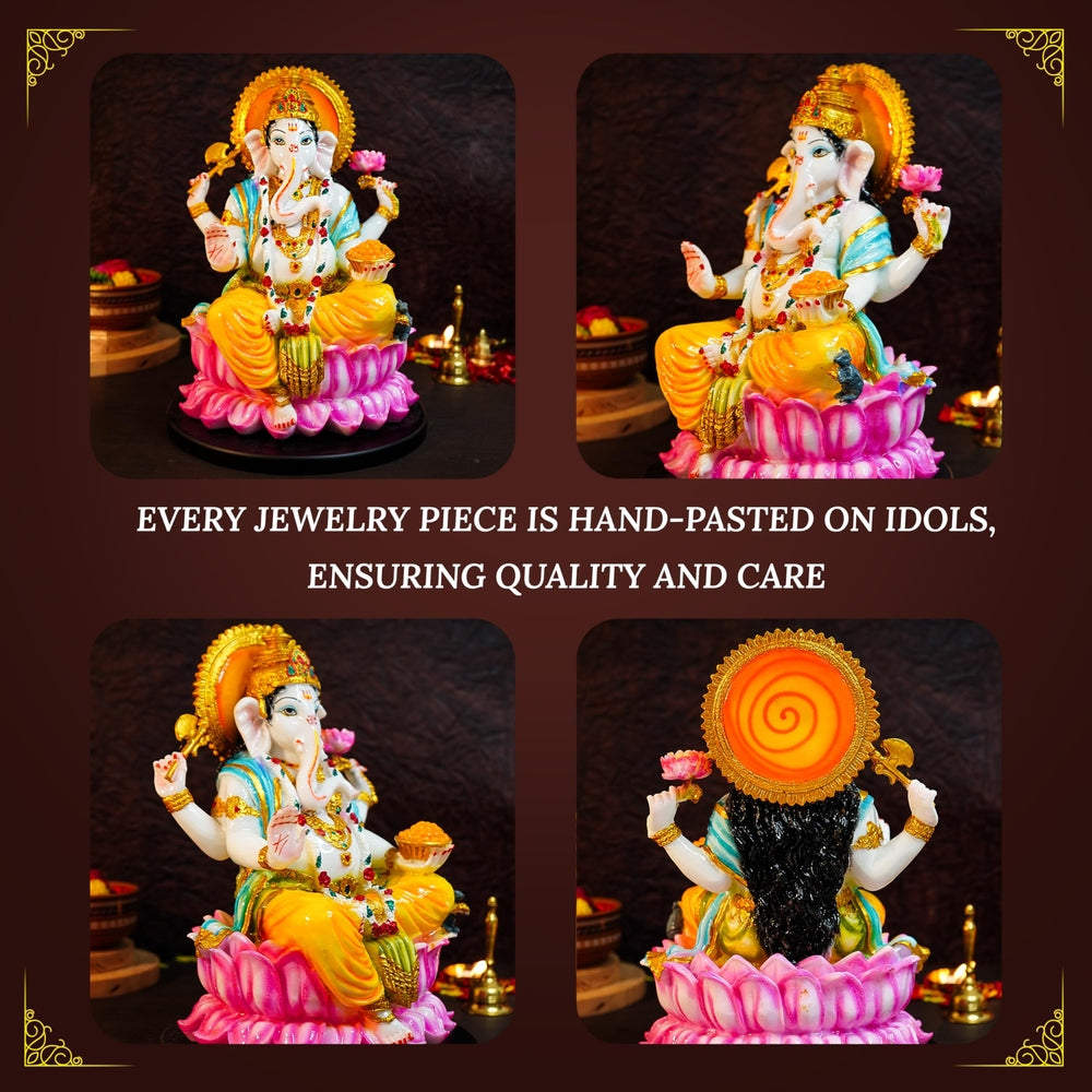 Ekhasa Aura Series Big Size Marble Dust Ganesha Idol (1 Feet) | Handpainted Ganesh Murti for Pooja Room, Home Decor, Office Desk | Resin Vinayagar Statue for Diwali Puja | Vinayaka Idol for Gifting